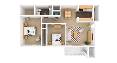 Ruby 2 Bedroom 1 Bathroom, 905 sq. ft., at Barton Farms Apartments and Duplexes in Greenwood, IN 46143